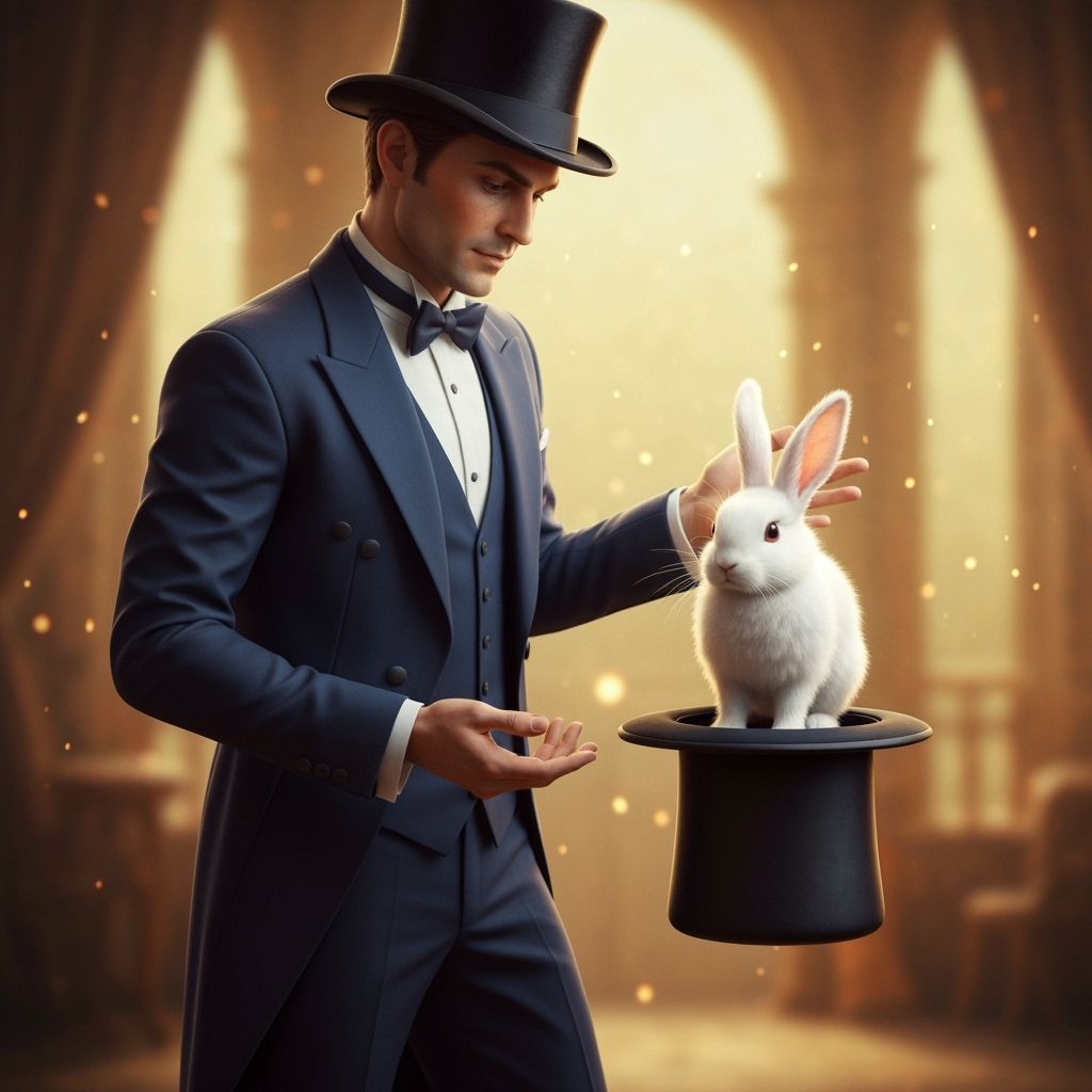 Magician Pulls Rabbit from Hat in Whimsical Style