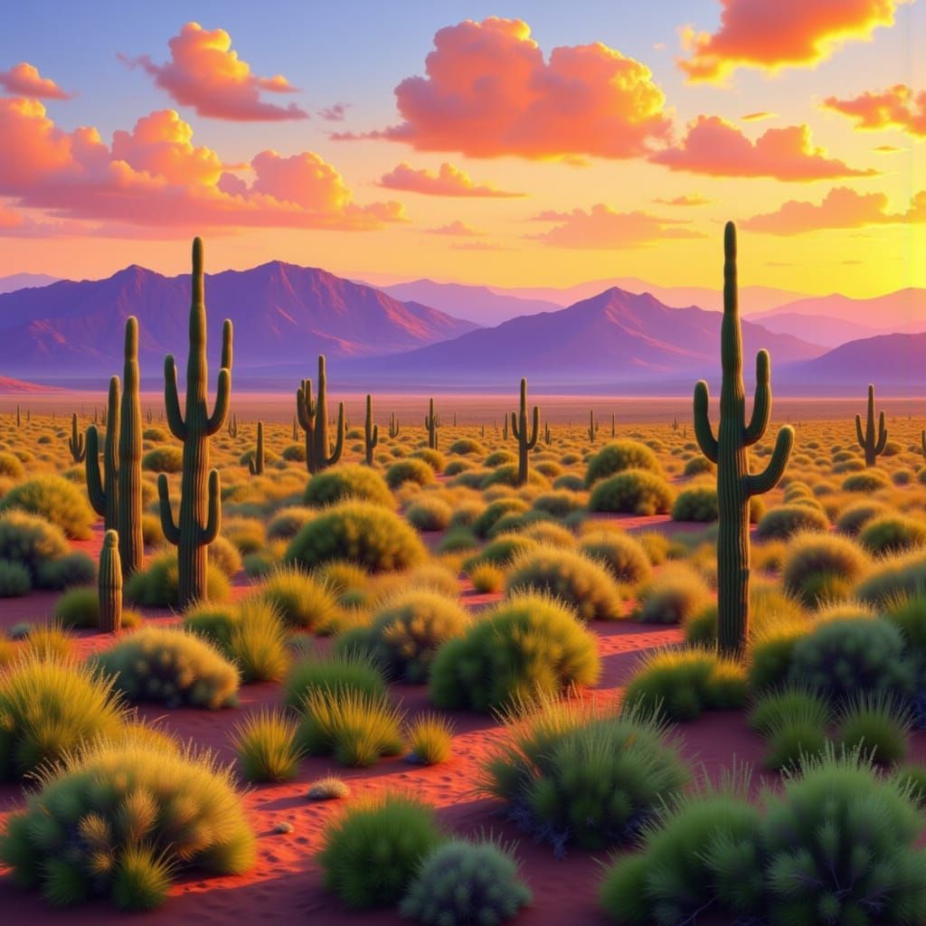 Chihuahuan Desert Sunrise in Matte Painting Style
