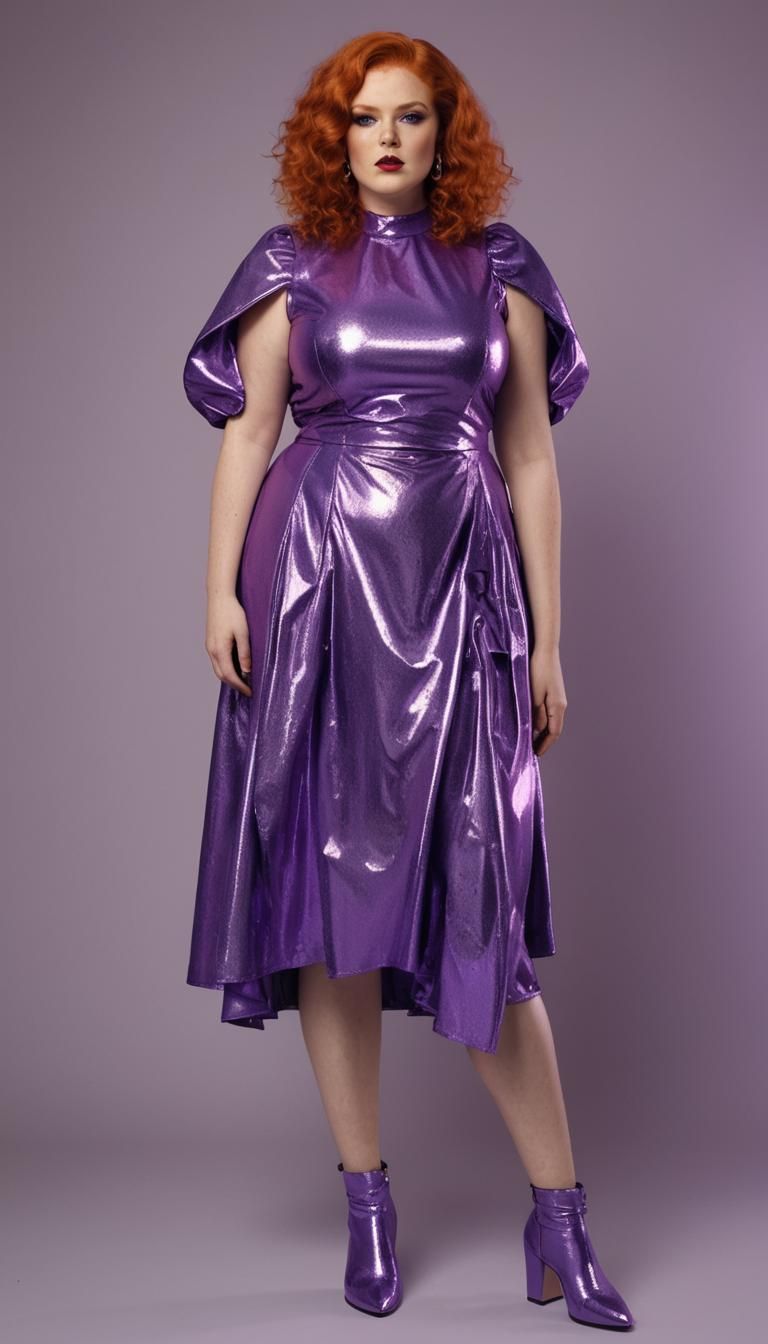 Plus Size Model in Neon Purple Robotic Fashion