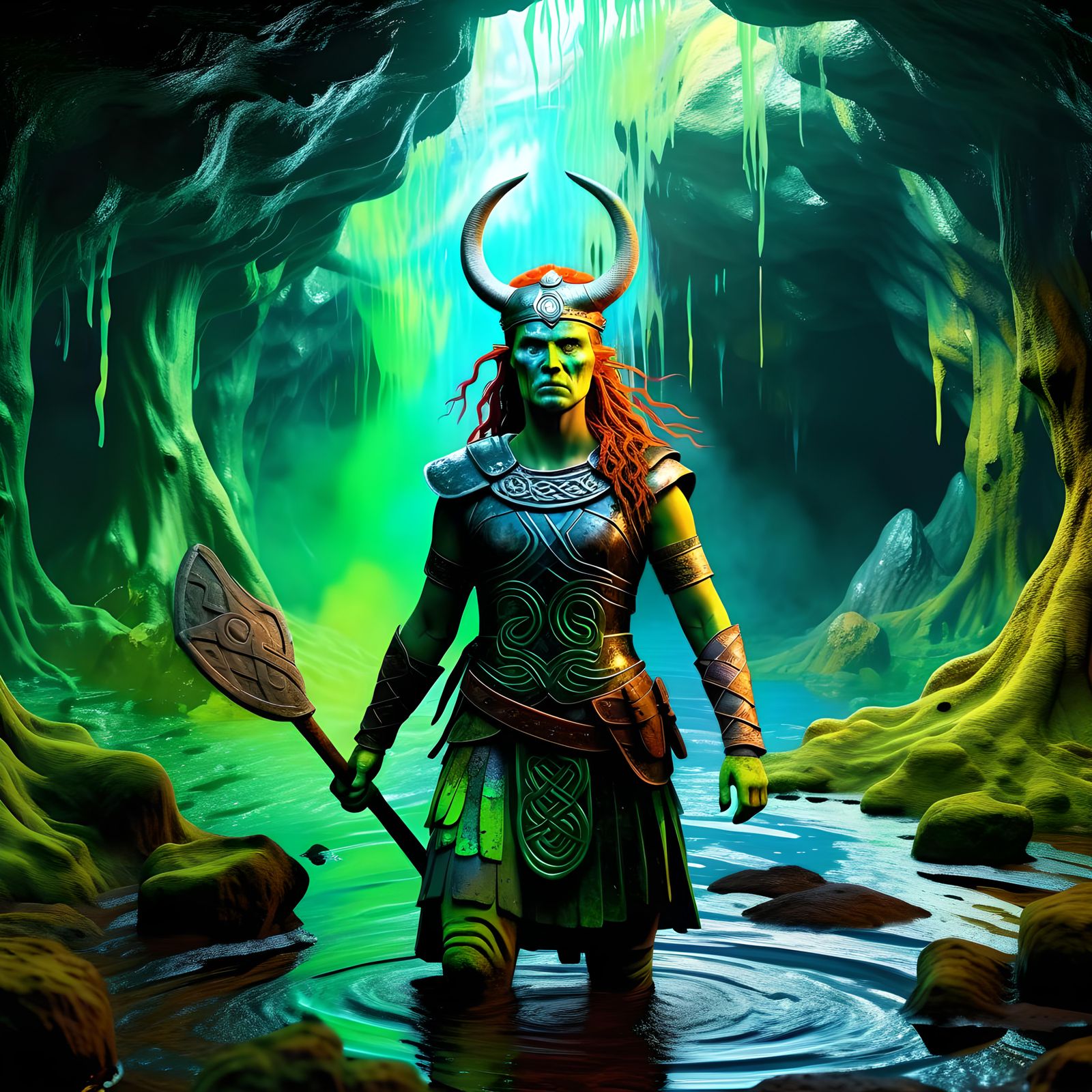 Celtic Boudicca Uprising: Metallic Neon Swamp Warrior