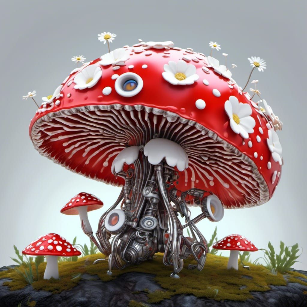 Mechanical Robotic Mushroom with Daisy Eyes