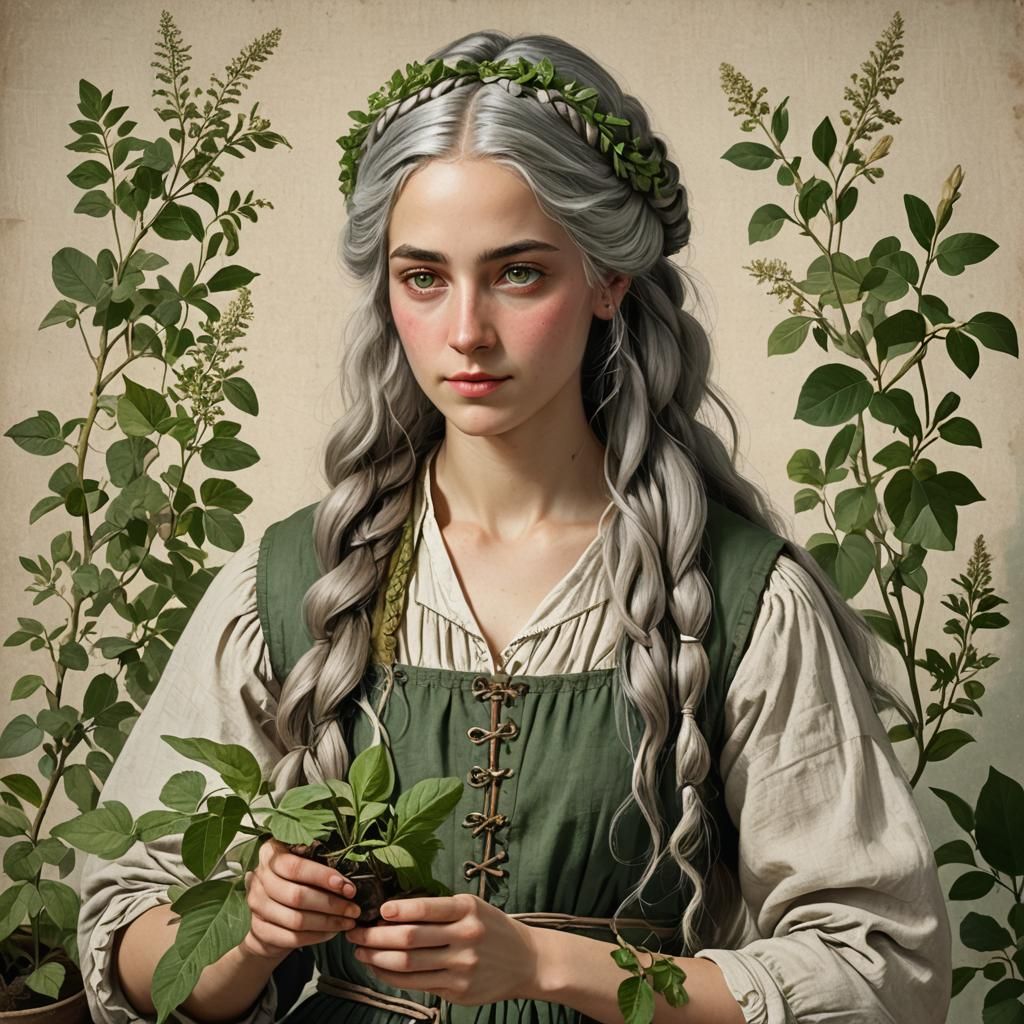 18th Century Herbalist Making Potions as Oil Painting