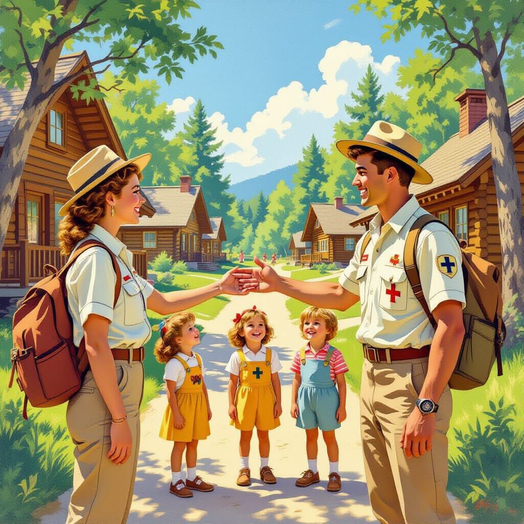 Camp Counselors Welcome Campers in Vibrant Illustrative Styl...