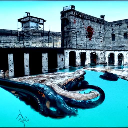 Kraken Attack on Alcatraz: 8K Detailed 3D Rendering
