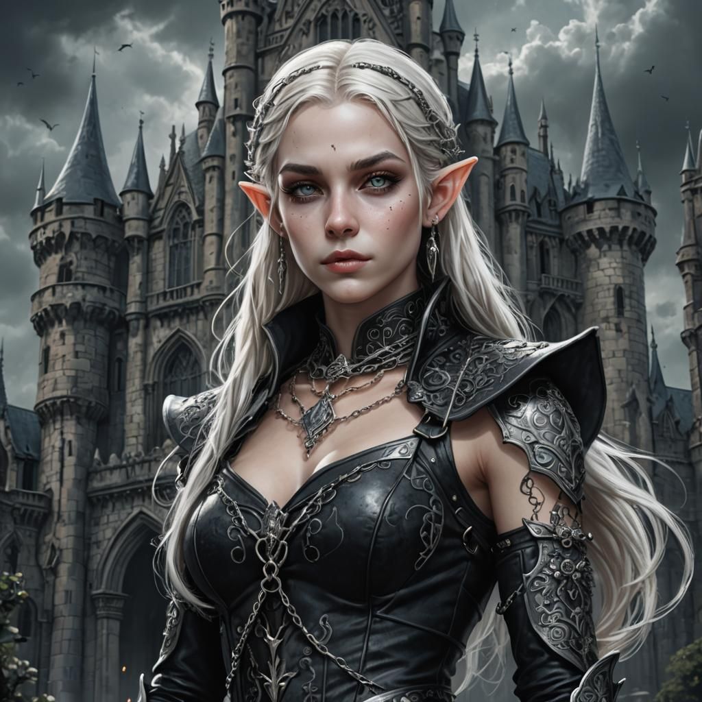 Elf with Silver Chains in Gothic Castle: Dark Fantasy Art