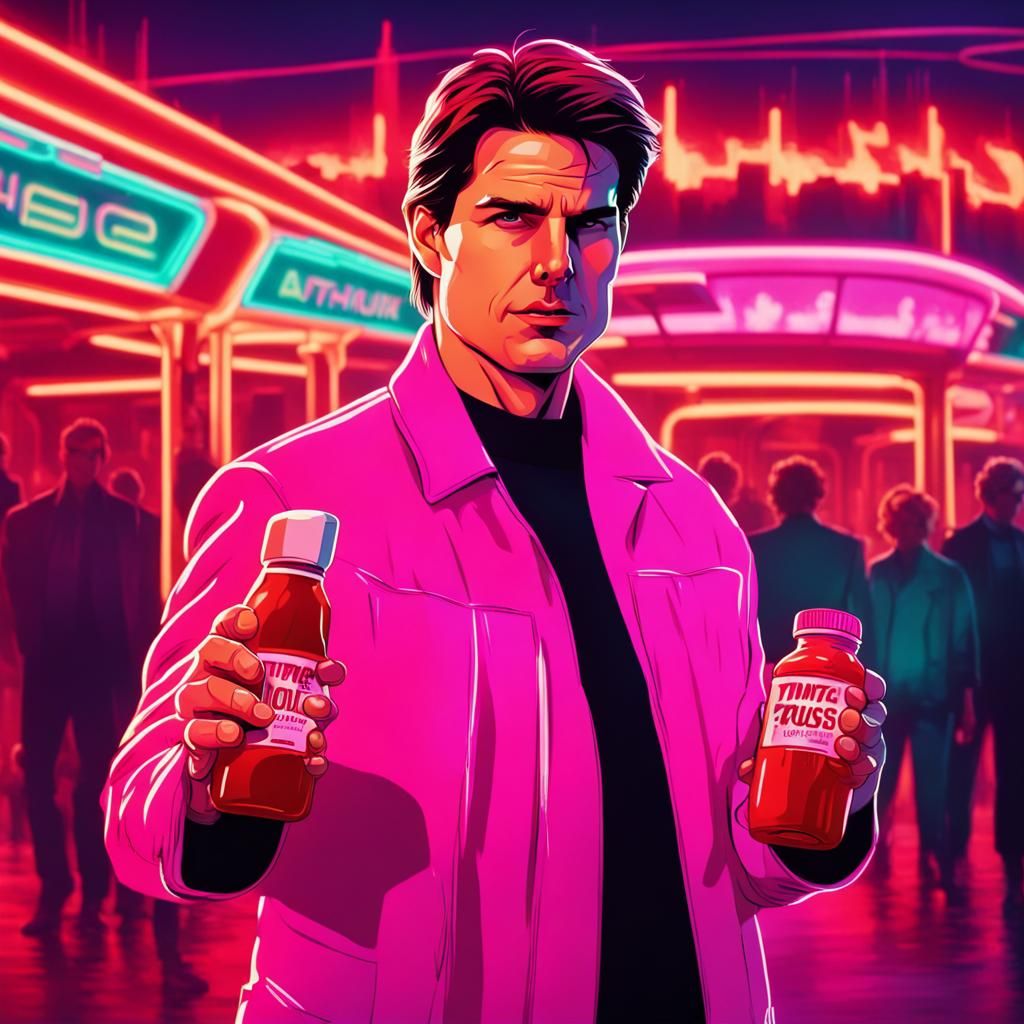 Tom Cruise Ketchup Synthwave Neon