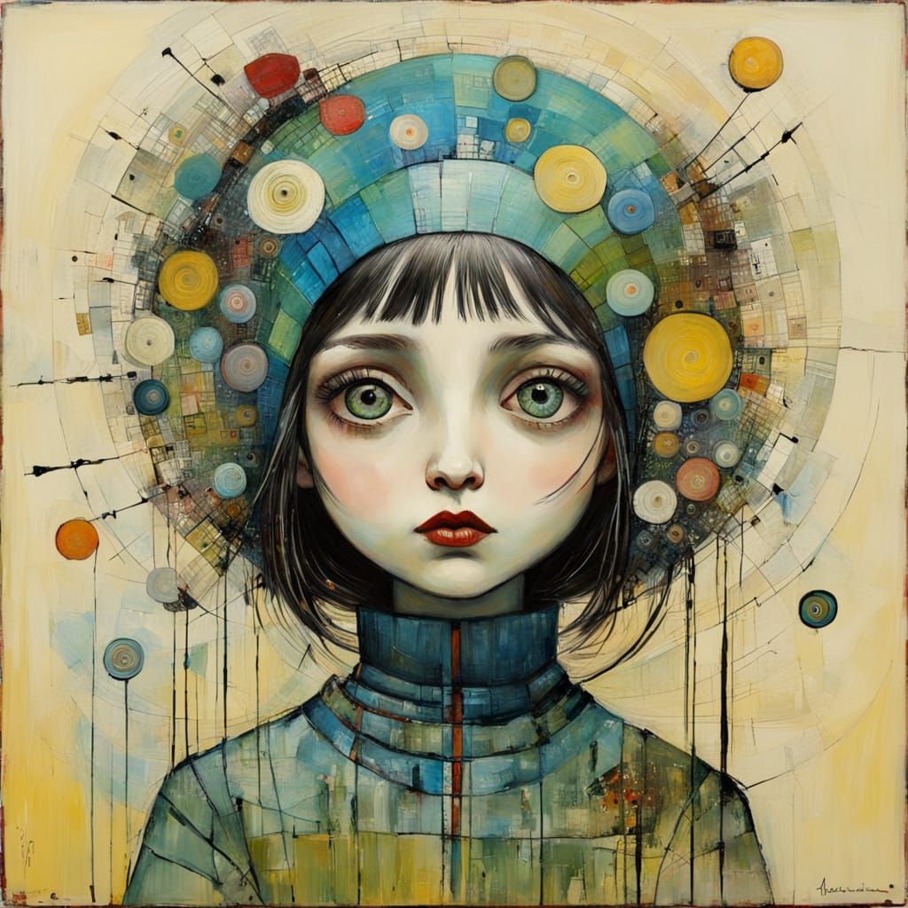 Primitive Naive Encaustic Painting with Textured Layers