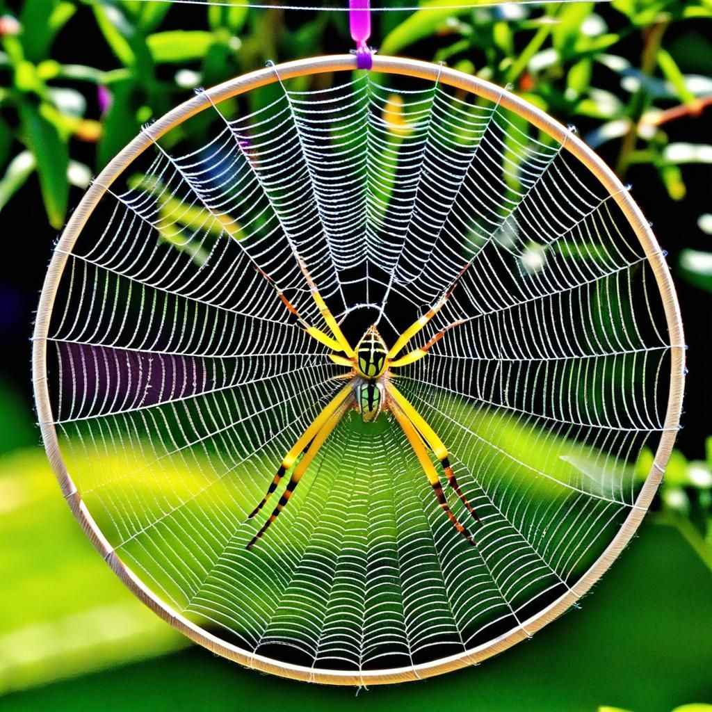 Yellow Garden Spider on Colorful String Art Mandala