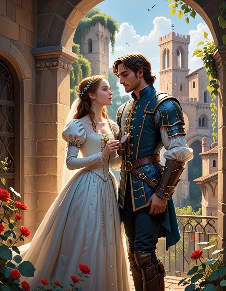 Cartoon Romeo and Juliet in Children's Book Style