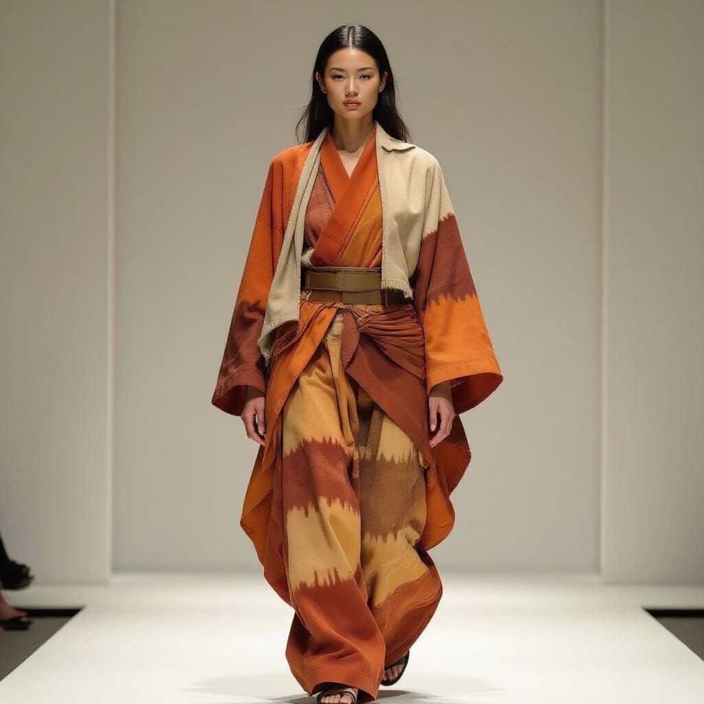 Earthy Toned Shibori Garment in Issey Miyake Style