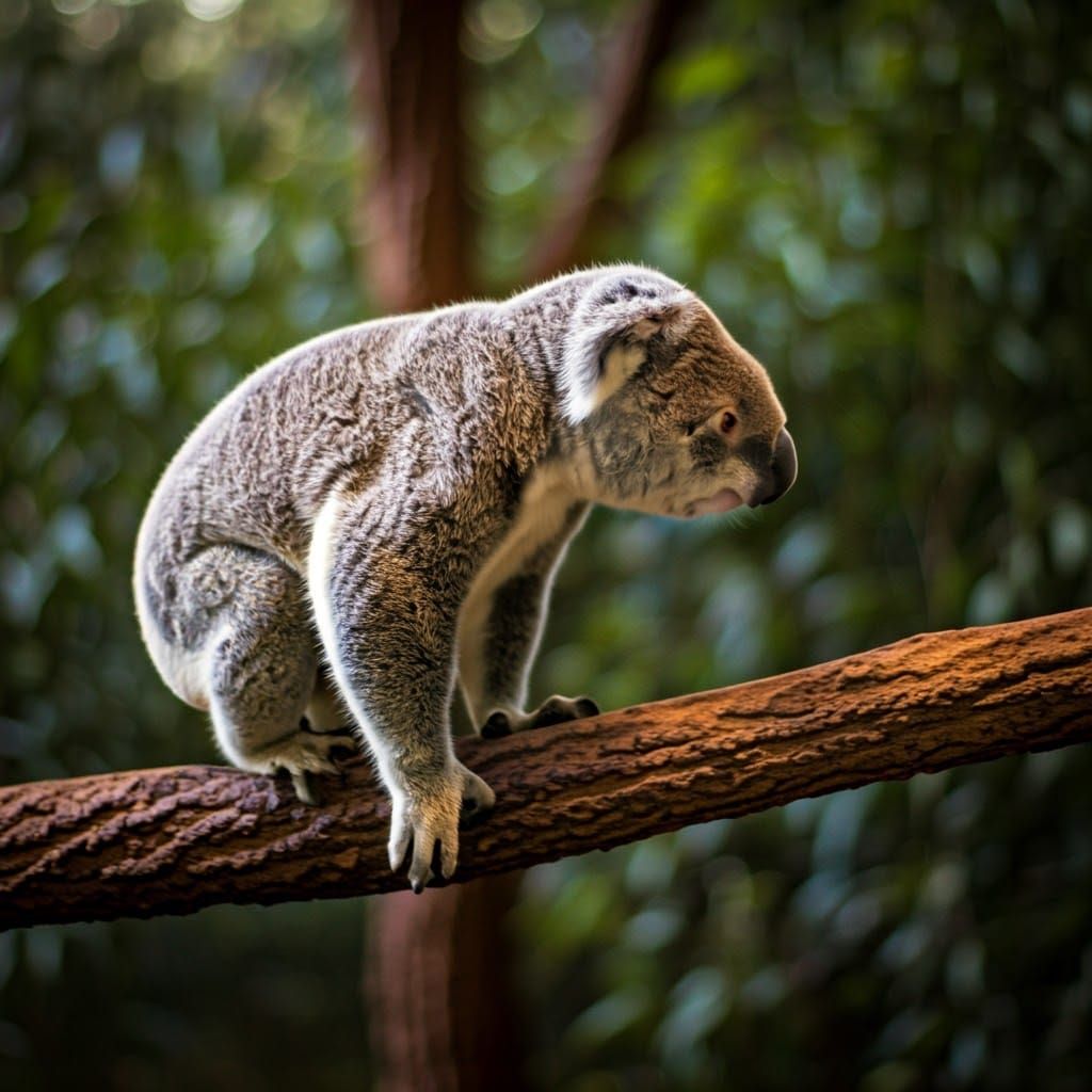 Koala Lounging in Eucalyptus Forest: Cinematic 35mm