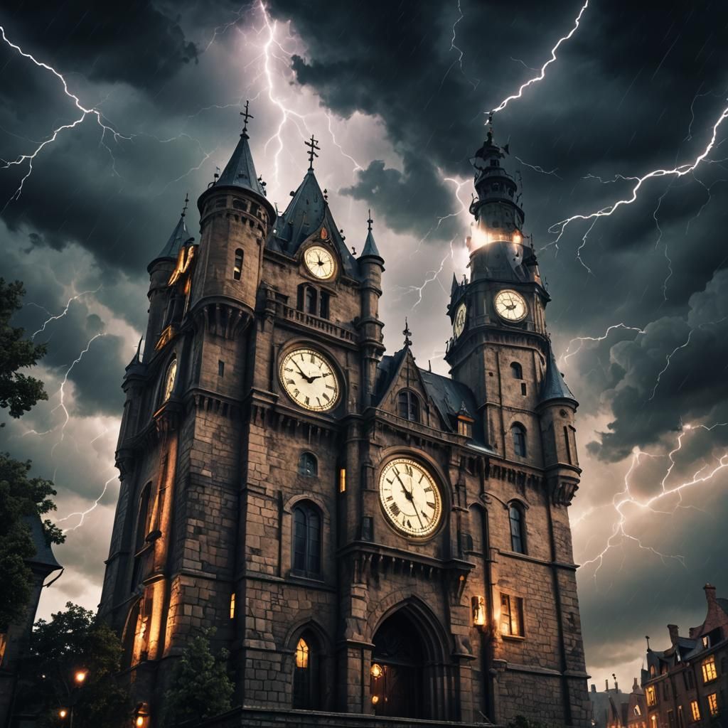 Clock Tower in Storm: Fantasy Concept Art