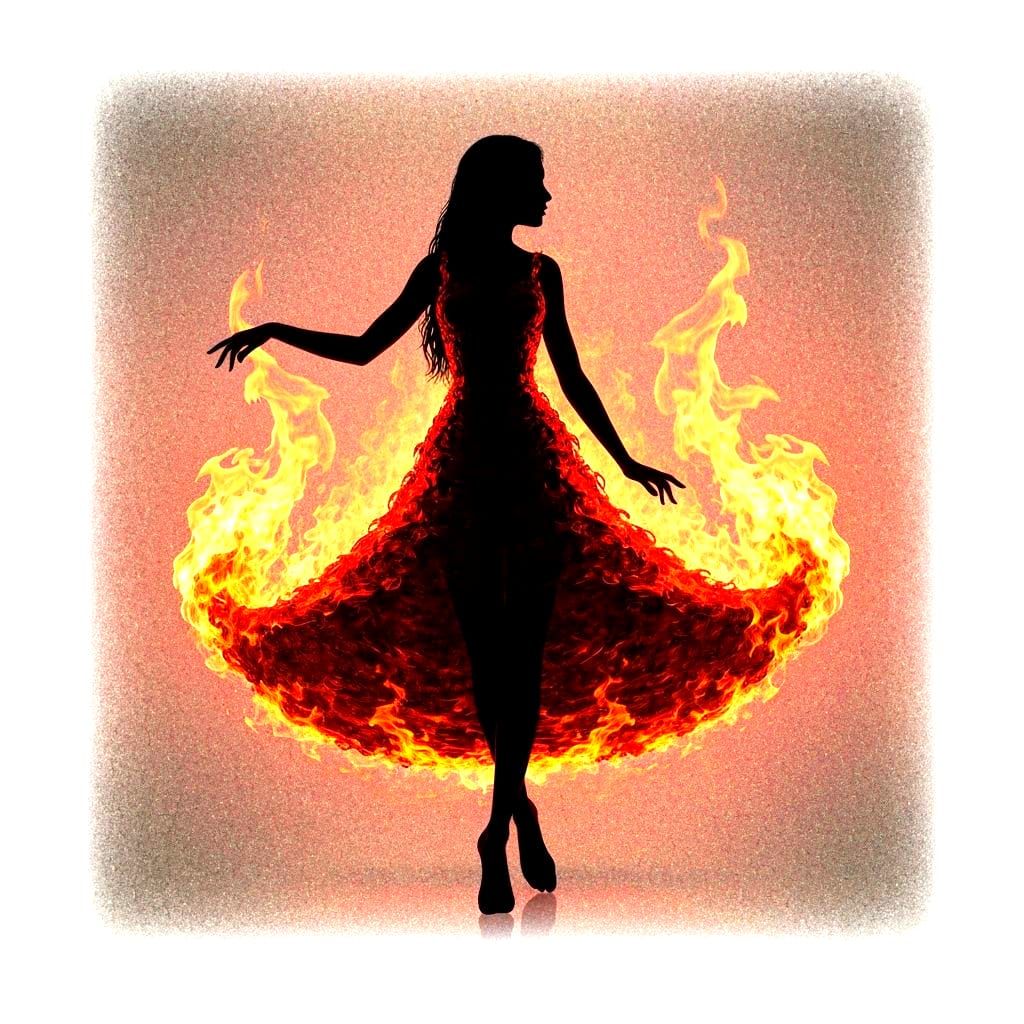 Dancing Girl in Fire-Red Metal Dress as Impasto Painting