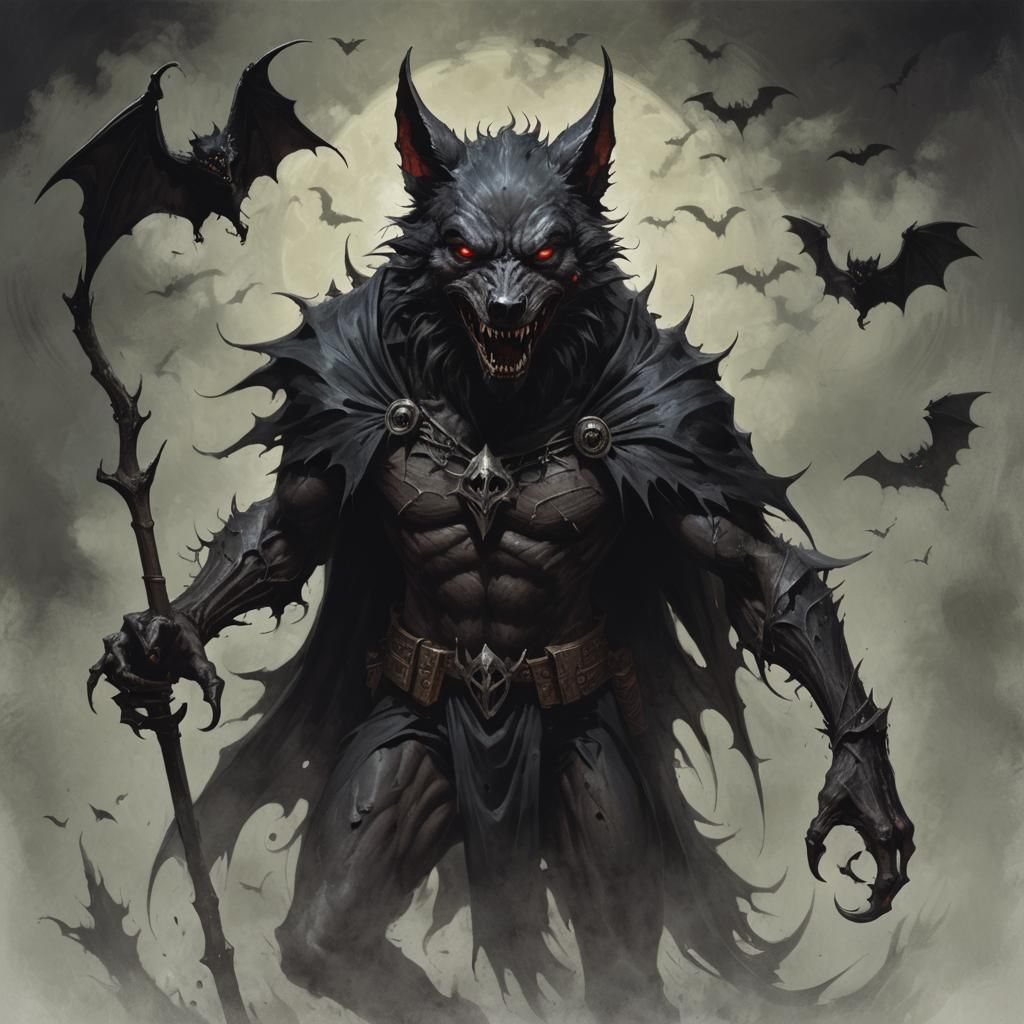 Sinister Demon Bat Wolf Witch Artwork