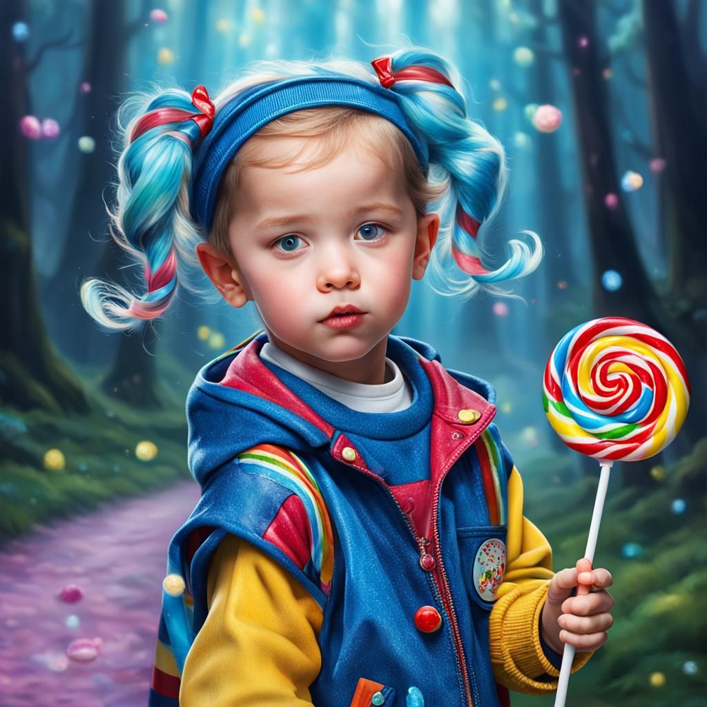 Magical Kid with Lollipop: Dreamy AI Art