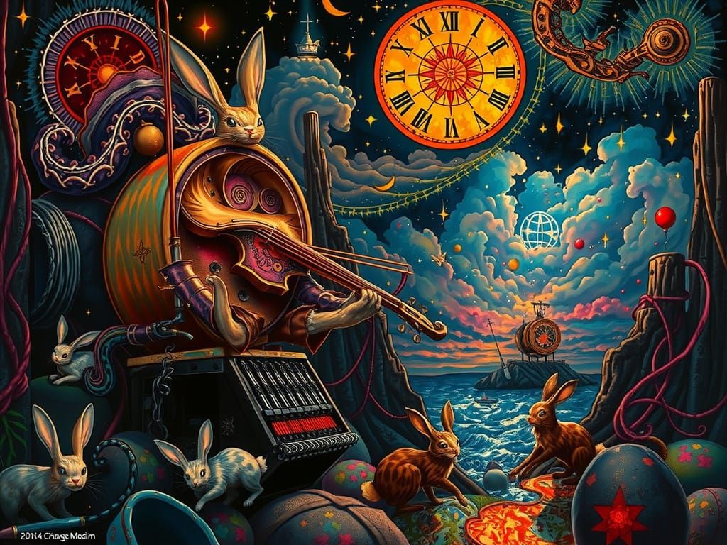 Whimsical Dreamscapes of Bunnies and Cats in a Fantastical E...