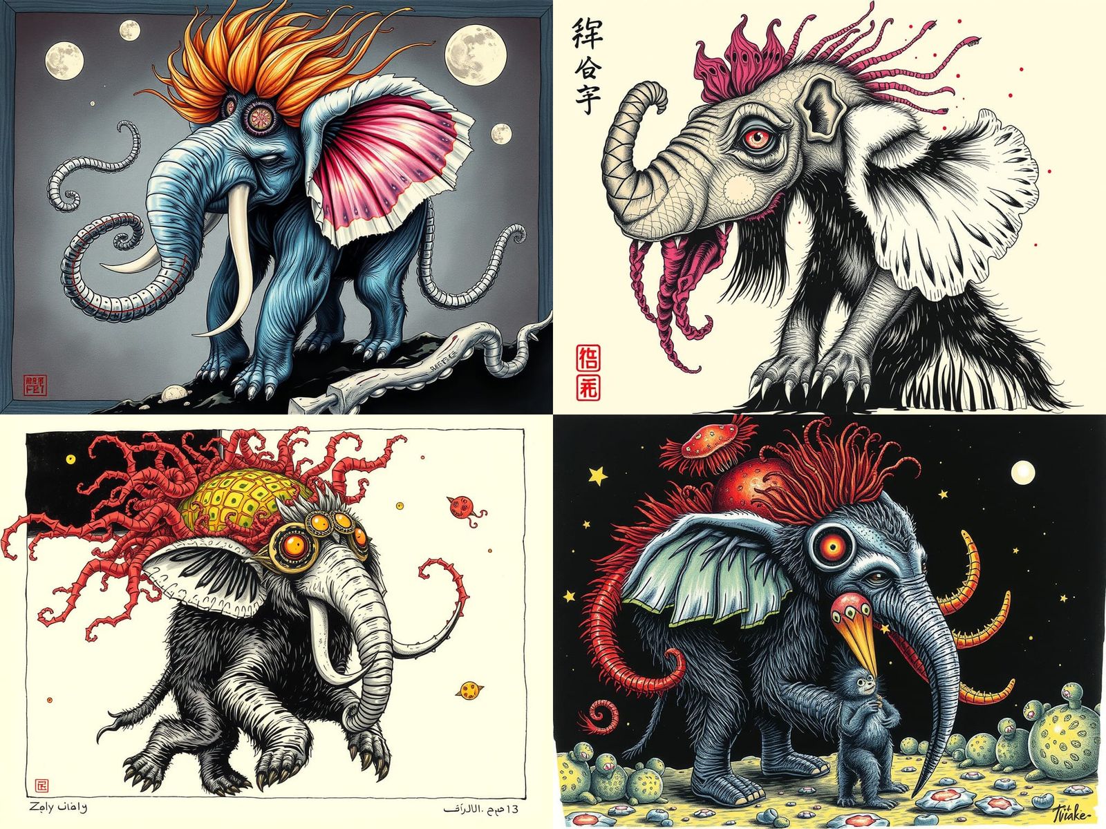 Bizarre Mutant Hybrid Creature in Iranian Ink Style