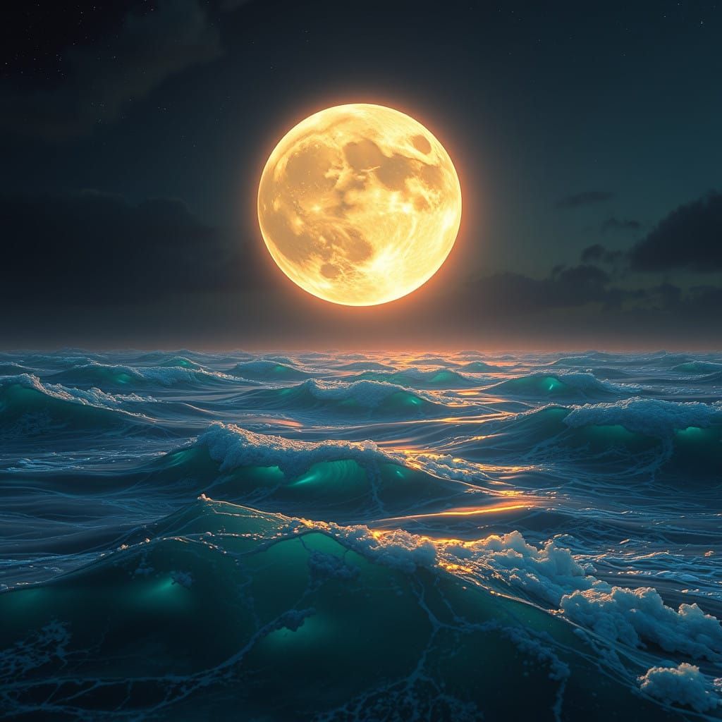 Diamond Moonlit Ocean in a Cyberpunk Aesthetic