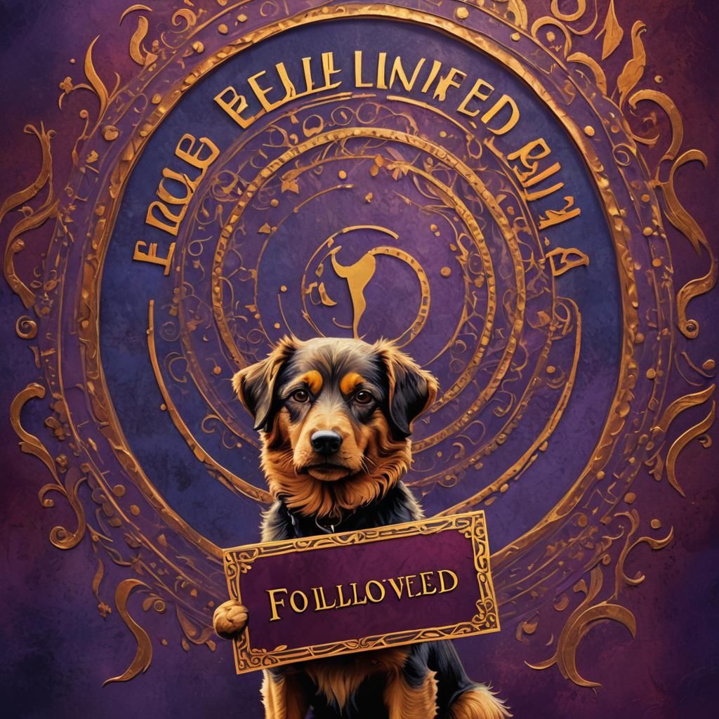 Dog Holding Sign in Vibrant Digital Art