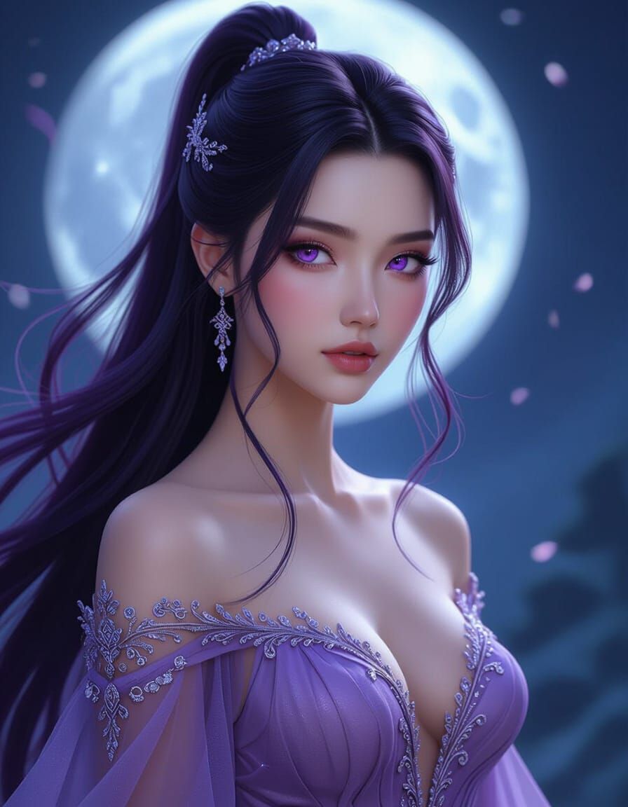 Fantasy Woman with Purple Hair in 3D Rendered Style