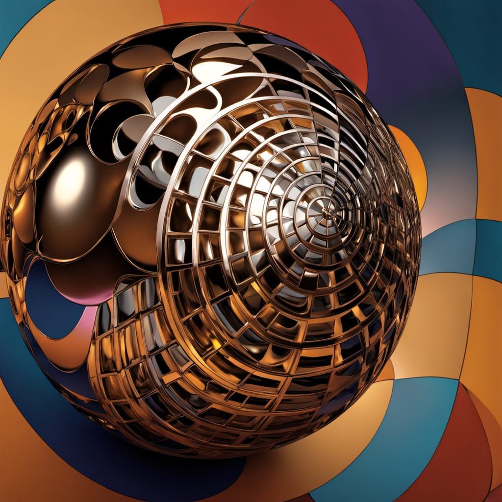 Escher-Inspired Surrealist Art with Checkerboard Spirals and...