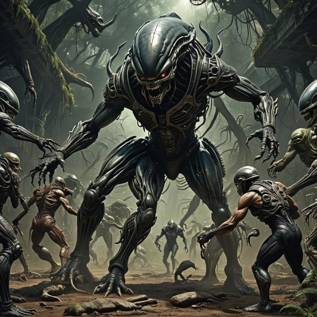 Alien vs Predator Wrestling: Dark Fantasy Art