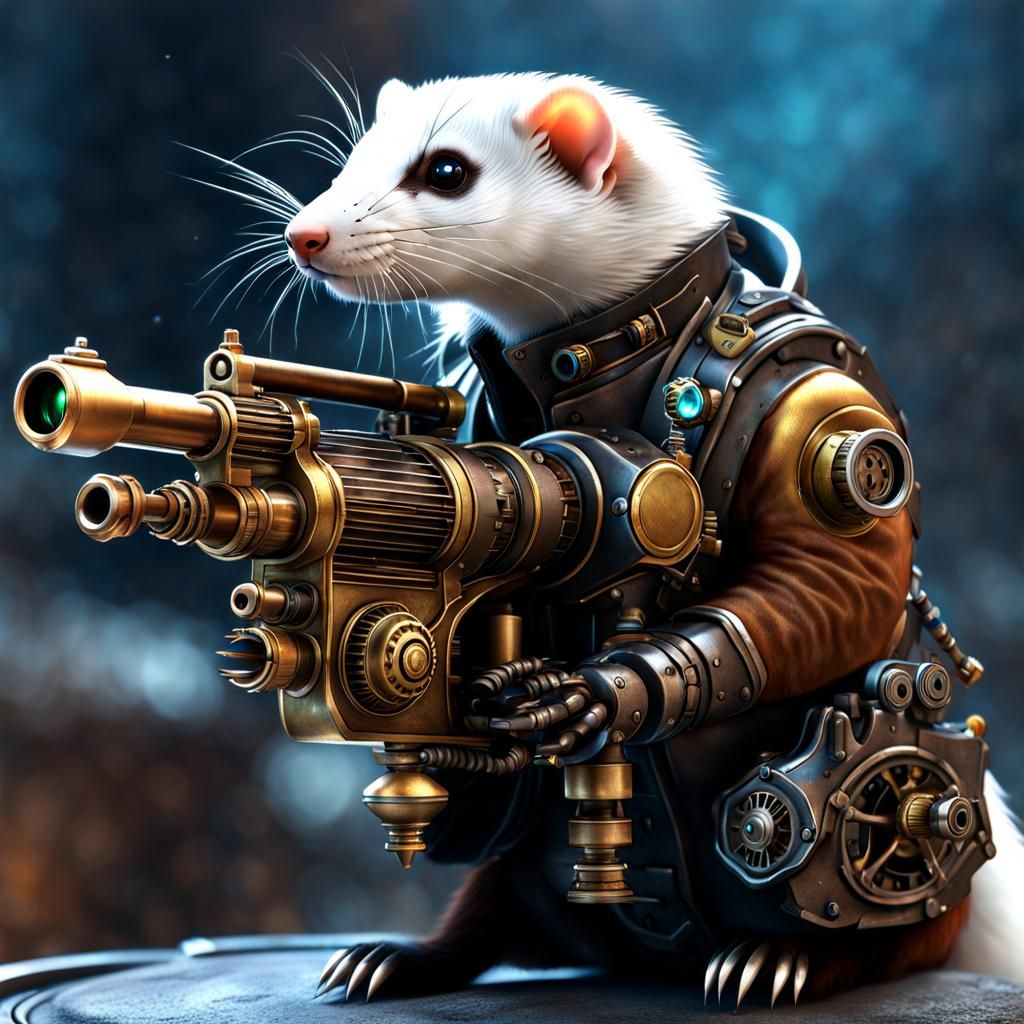 Steampunk Automaton Ferret with Aether Raygun