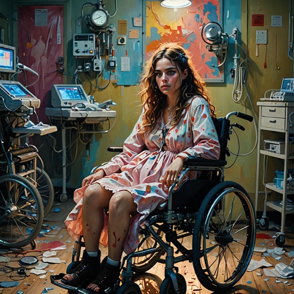 Eerie Mental Hospital Scene in Oil Painting Style