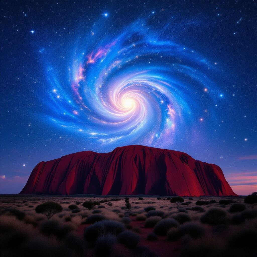 Sacred Uluru Doorway With Cosmic Aurora Halo