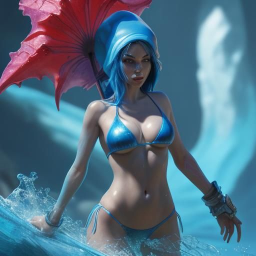 Hyperrealistic Smurf Bikini Splash Art