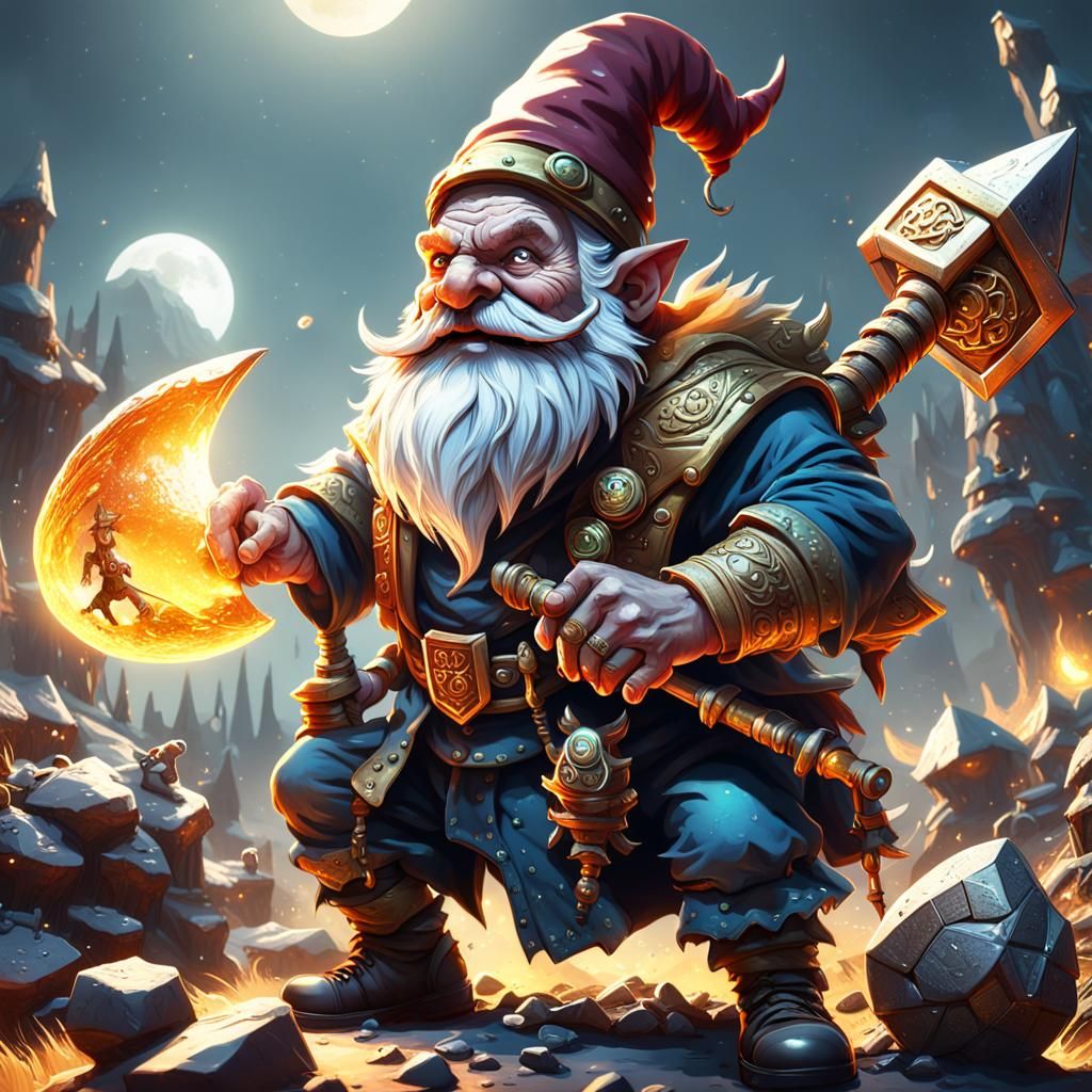 Gnome Confronts Kobold Under Evil Moon