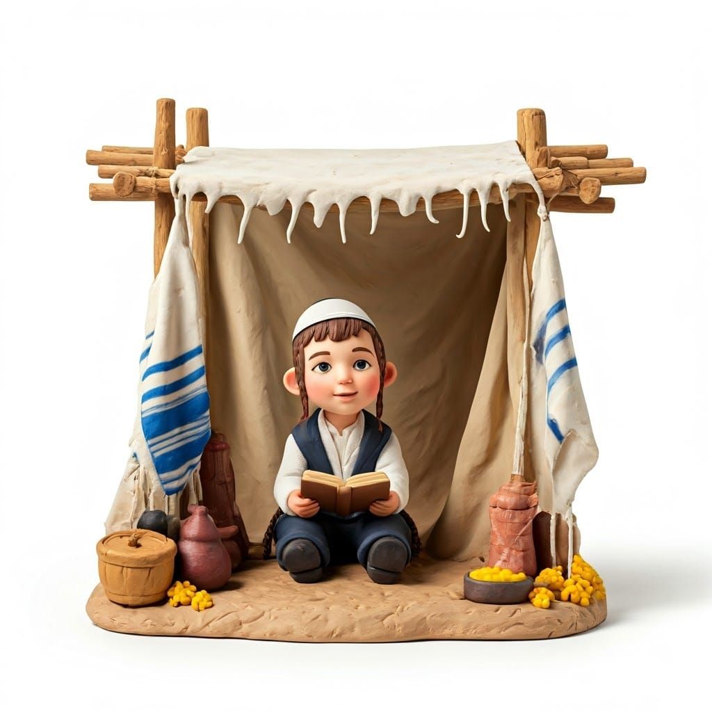 Clay Sculpture of Hasidic Boy Celebrating Sukkot