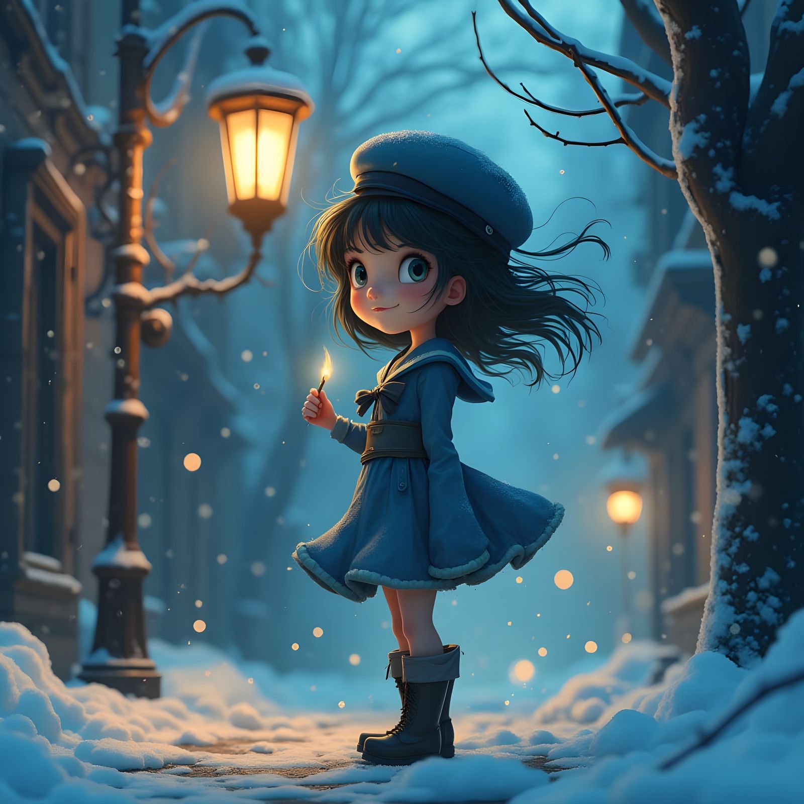 Gothic Cartoon Girl in Victorian Cityscape