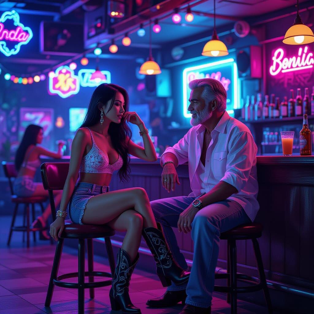 Vibrant Pattaya Treetown Scene in Cyberpunk Style