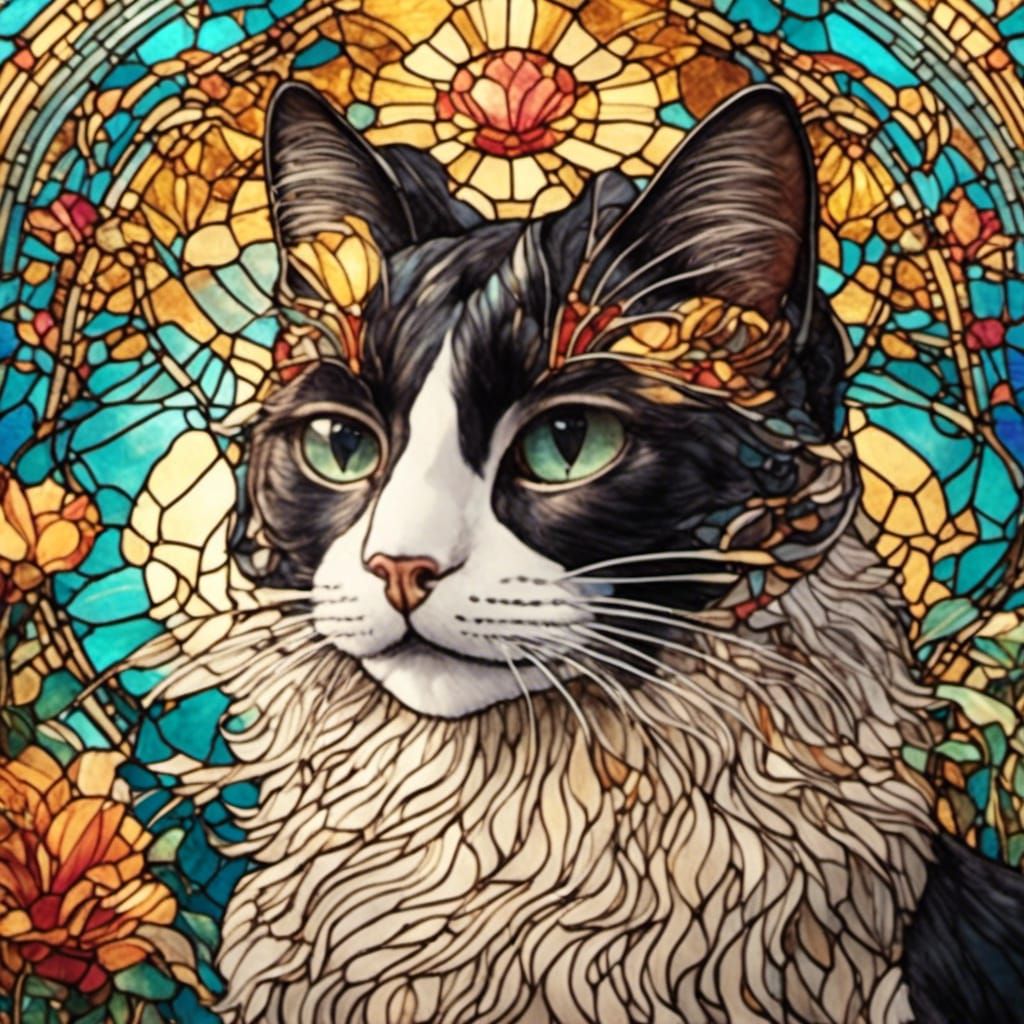 Stained Glass Cat Art