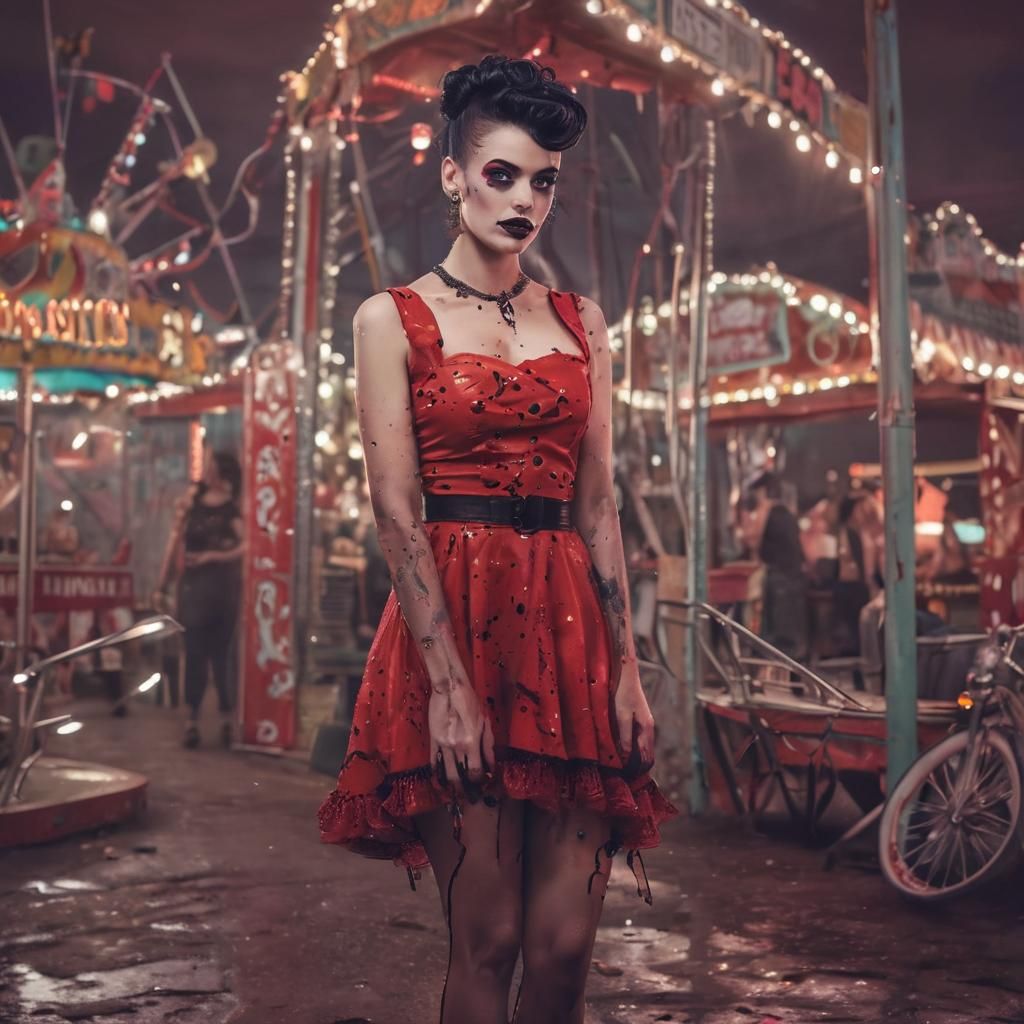 Zombie Rockabilly Pin-Up at Retro Fair, Burton-esque