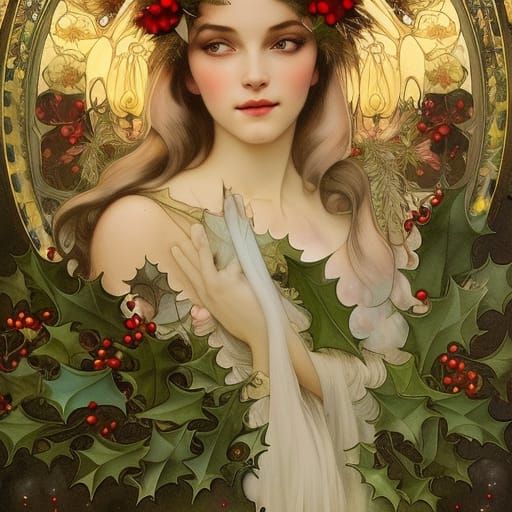 Christmas Goddess Portrait in Art Nouveau Style