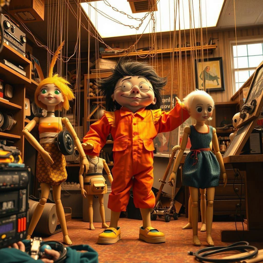 Animator in a Vibrant Studio Amidst Retro Futurism