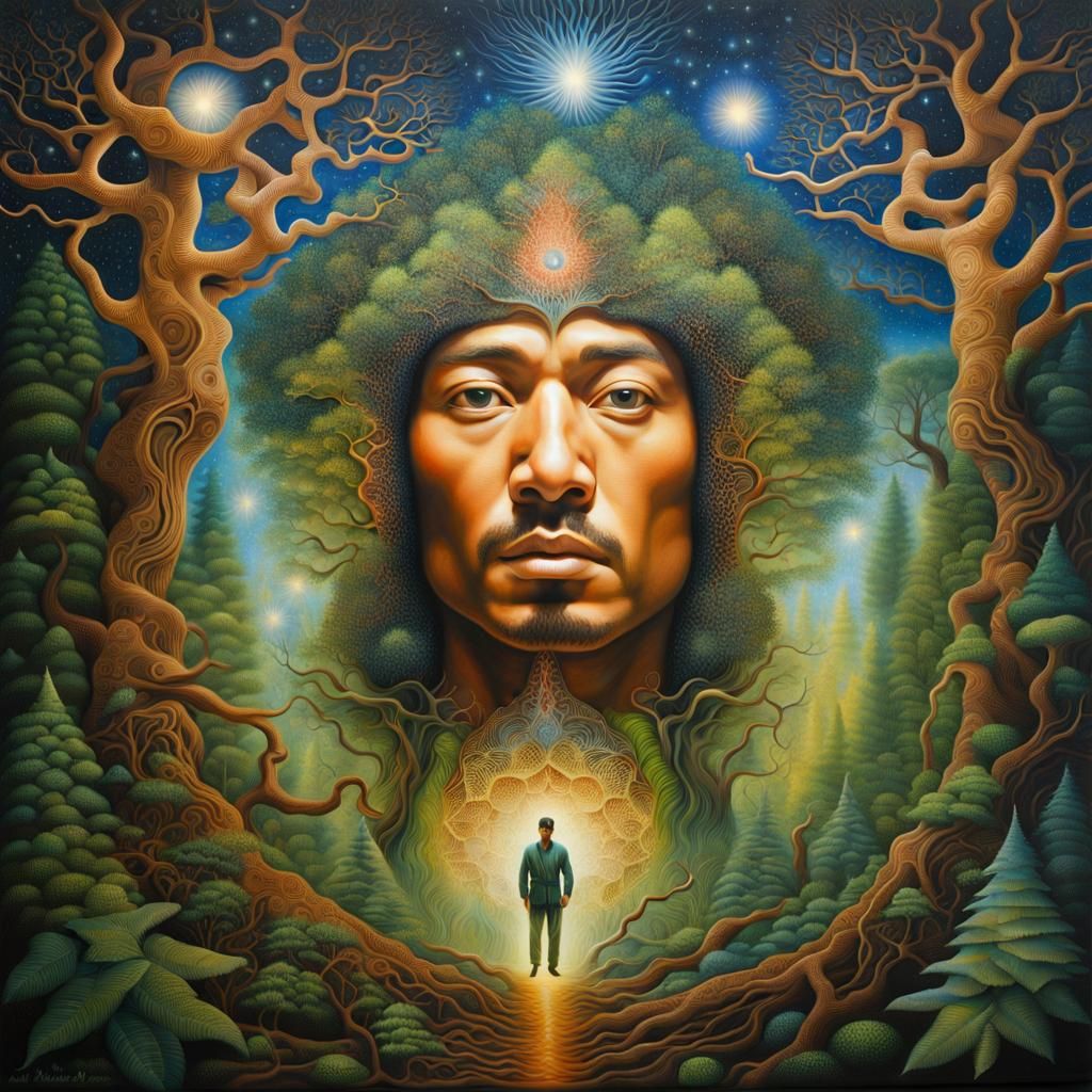 Man Emerging from Forest: Visionary Art