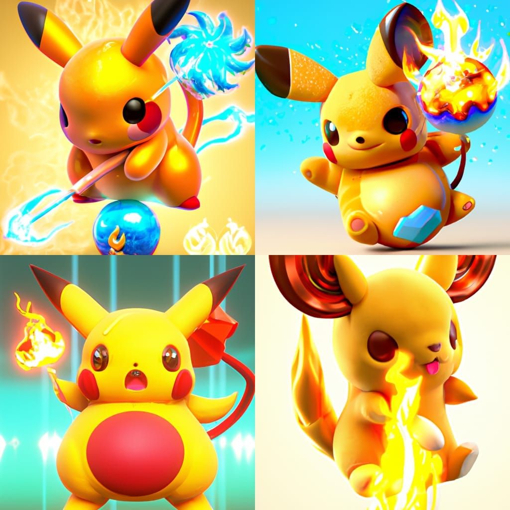 Raichu with Fire and Candy: 3D Rendered Concept Art