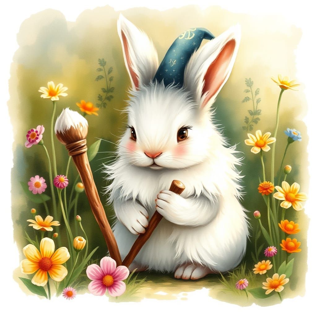 Whimsical Gandalf Bunny in Watercolor Style
