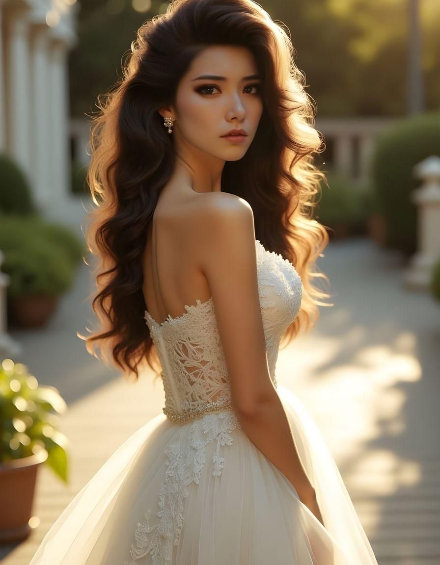 Isane Kotetsu as 80s Supermodel in Elegant White Gown