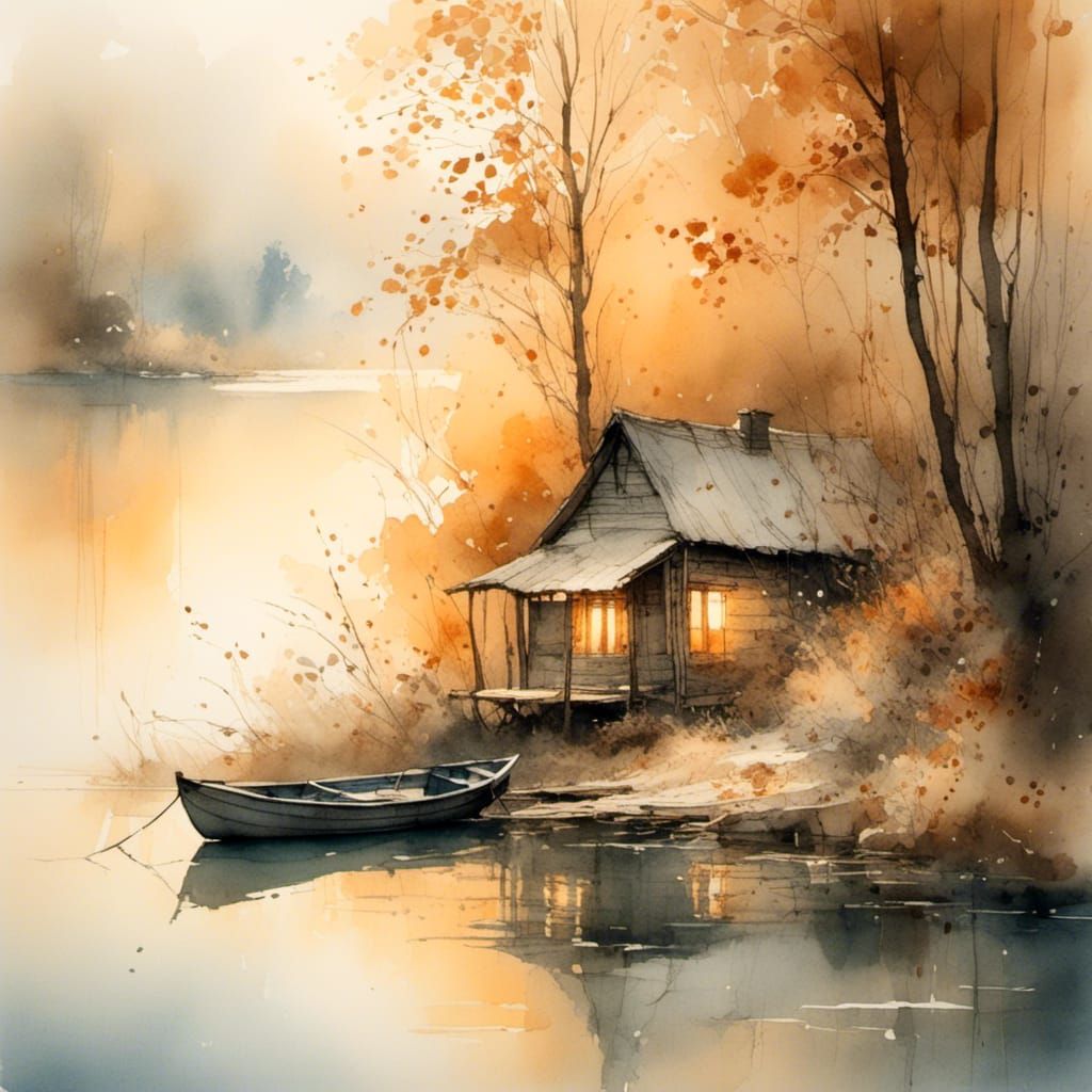 Autumn watercolour, Misty autumn morning.
