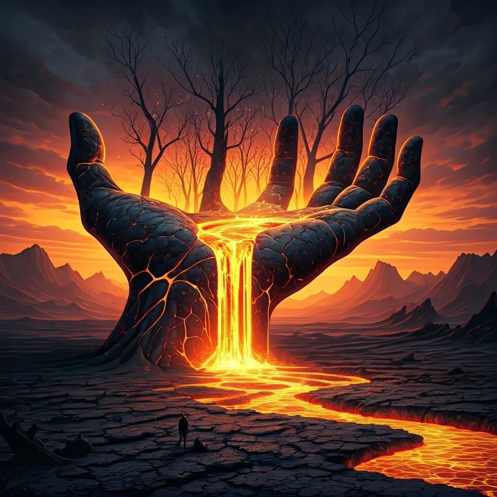 Gargantuan, Hyper-Realistic Hand Emerges from Scorched Earth