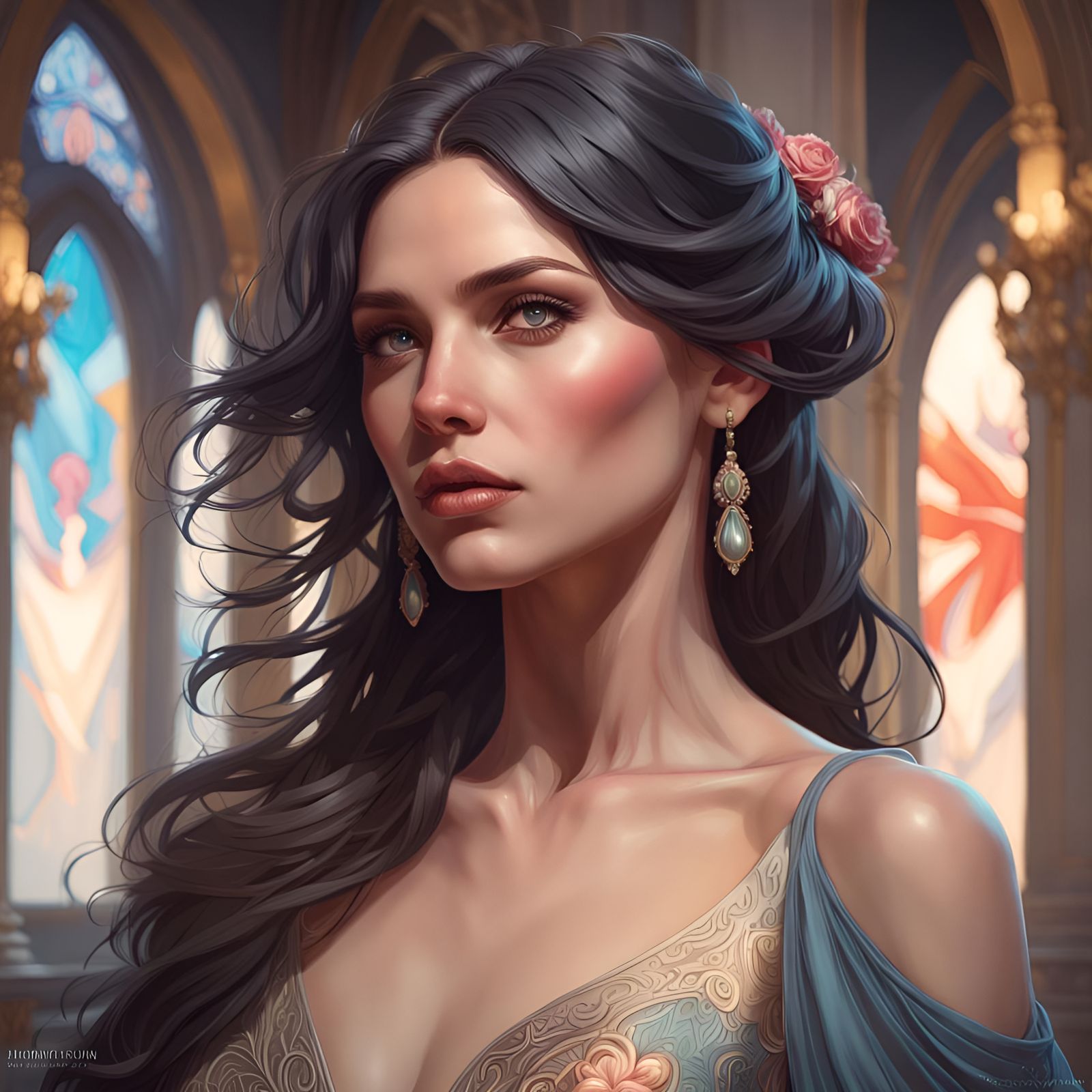 Elegant Woman Portrait in Art Nouveau Style