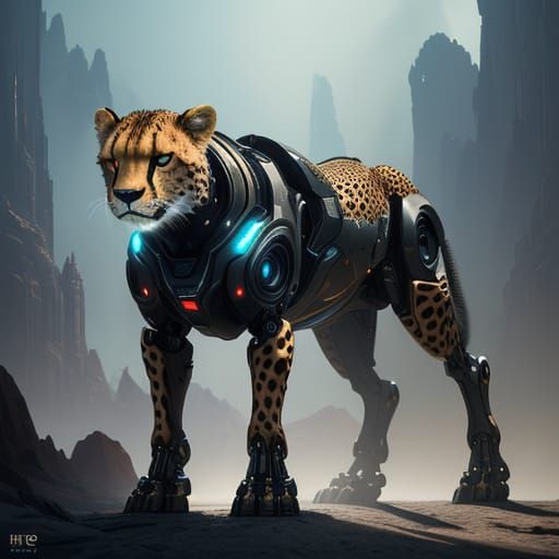 Majestic Robot Cheetah in Futuristic Dreamworld