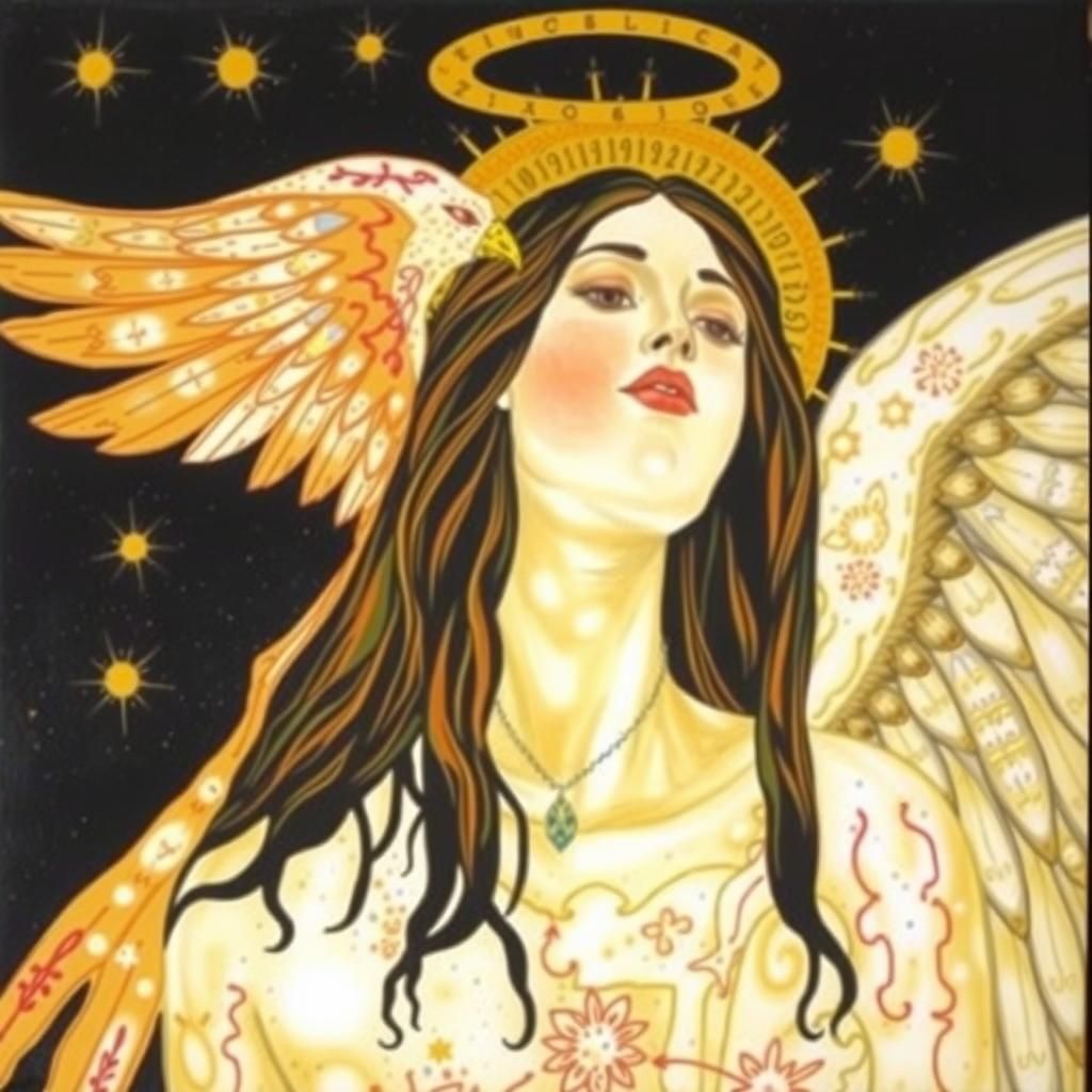 Klimt-Inspired Angel in Neurographic Art Style