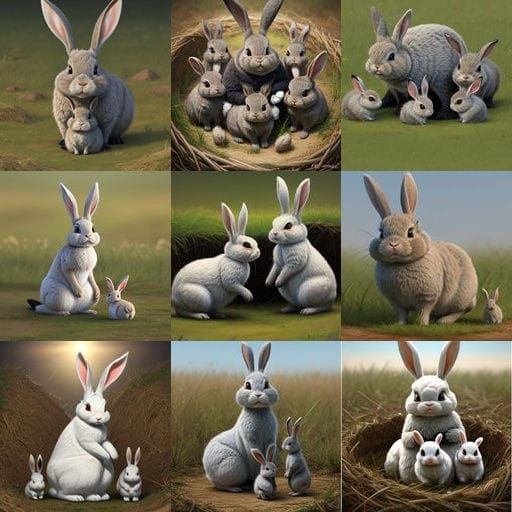 Angry Anthropomorphic Mommy Bunny with Babies