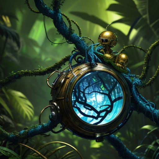 Droid in Jungle Biophilic Oil Painting