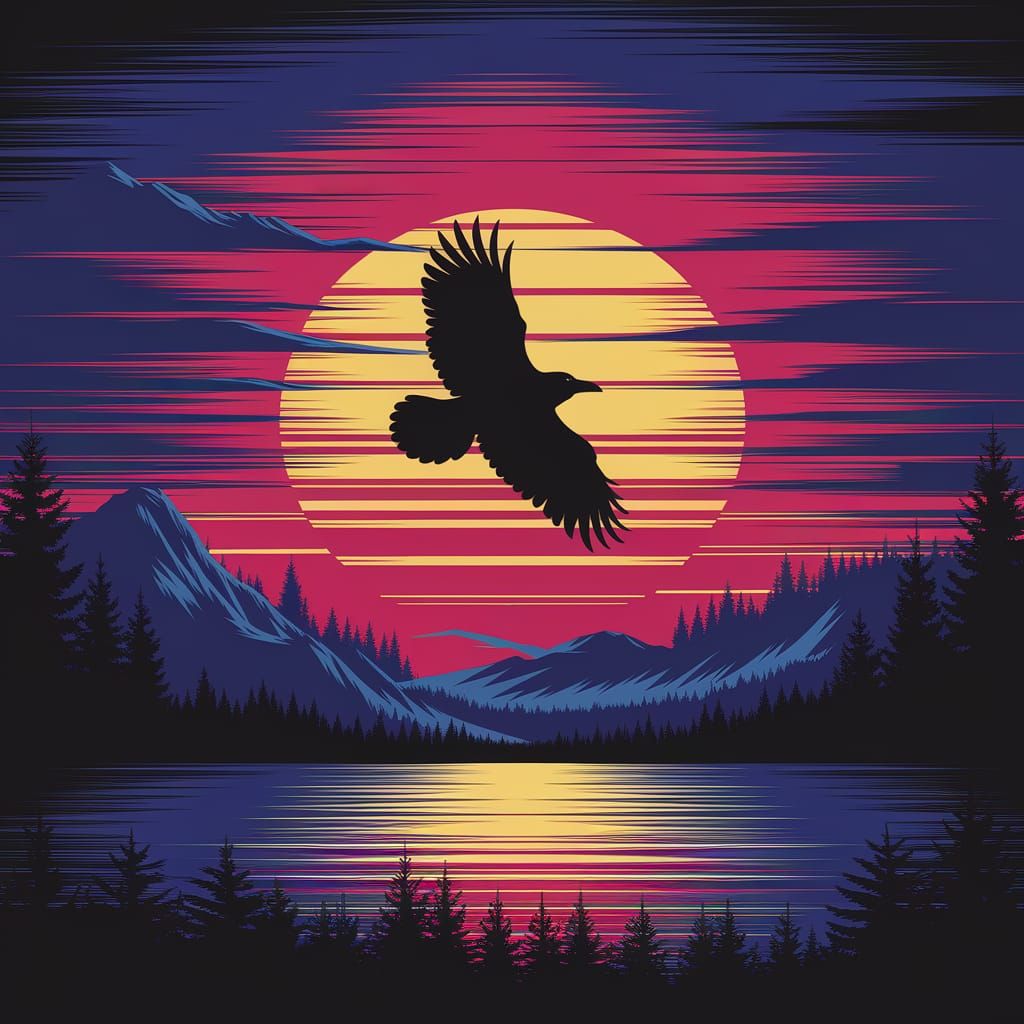 Vivid Sunset Silhouette in Hyperrealistic Stripes